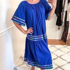 Vintage Vibrant Boho Caftan Moo Moo Midi Maxi Dress M